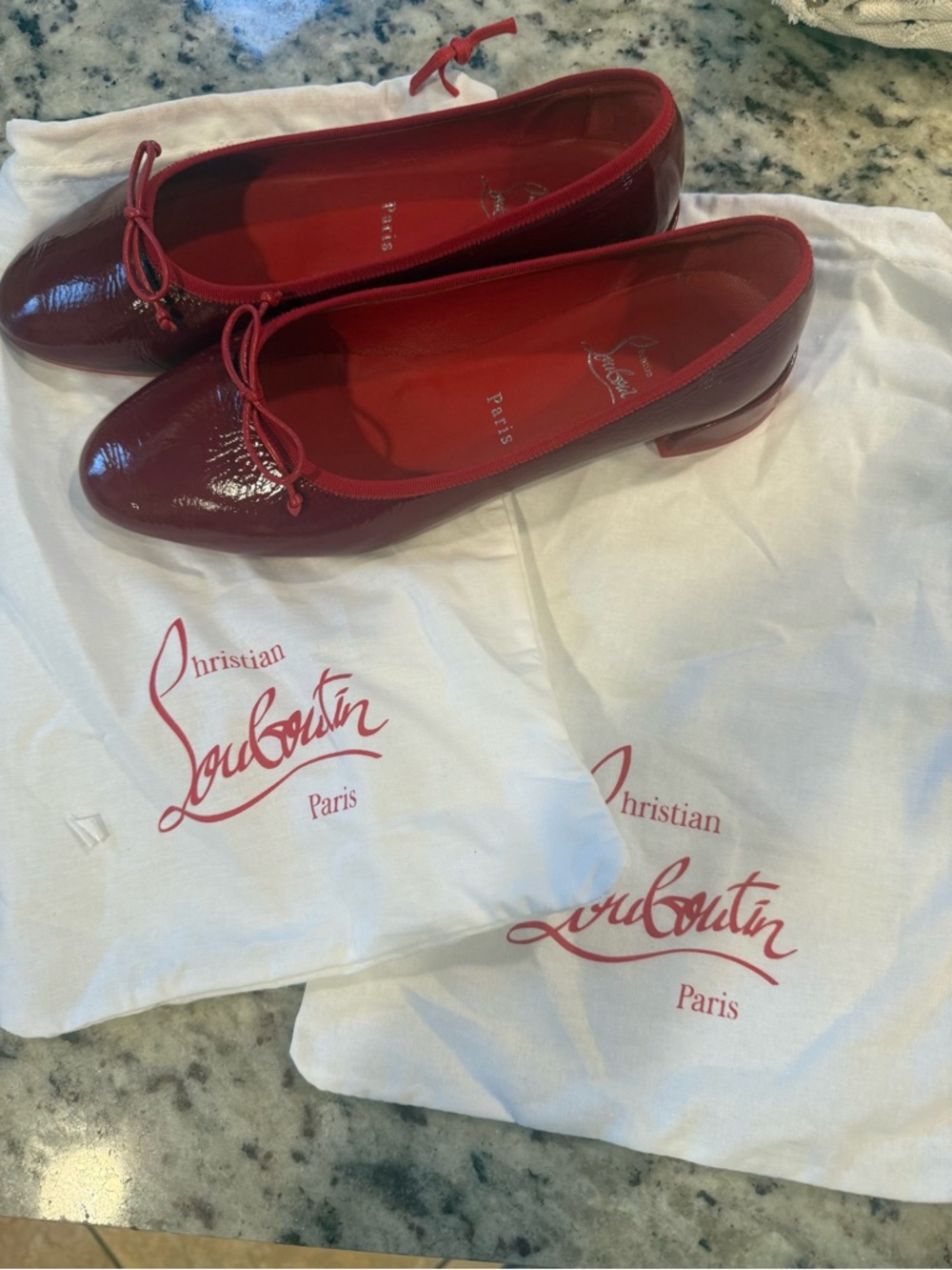 Christian Louboutin Glossy Red Patent Ballet Flats with Bow Trim size 40 - Picture 11 of 12